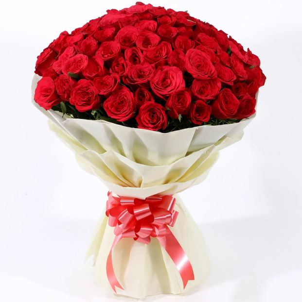 Velvety 100 red roses bouquet 