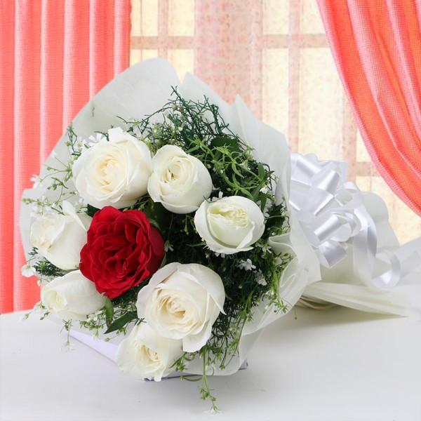 My serenity white and red roses bouquet