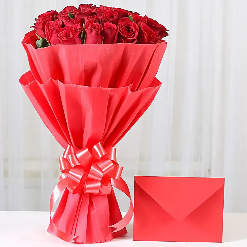 Forever Yours: Red Roses & Love Note Combo