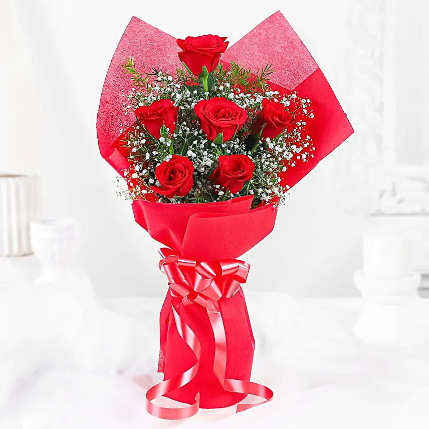 Scarlet Charm: Red Roses & Gypso Delight